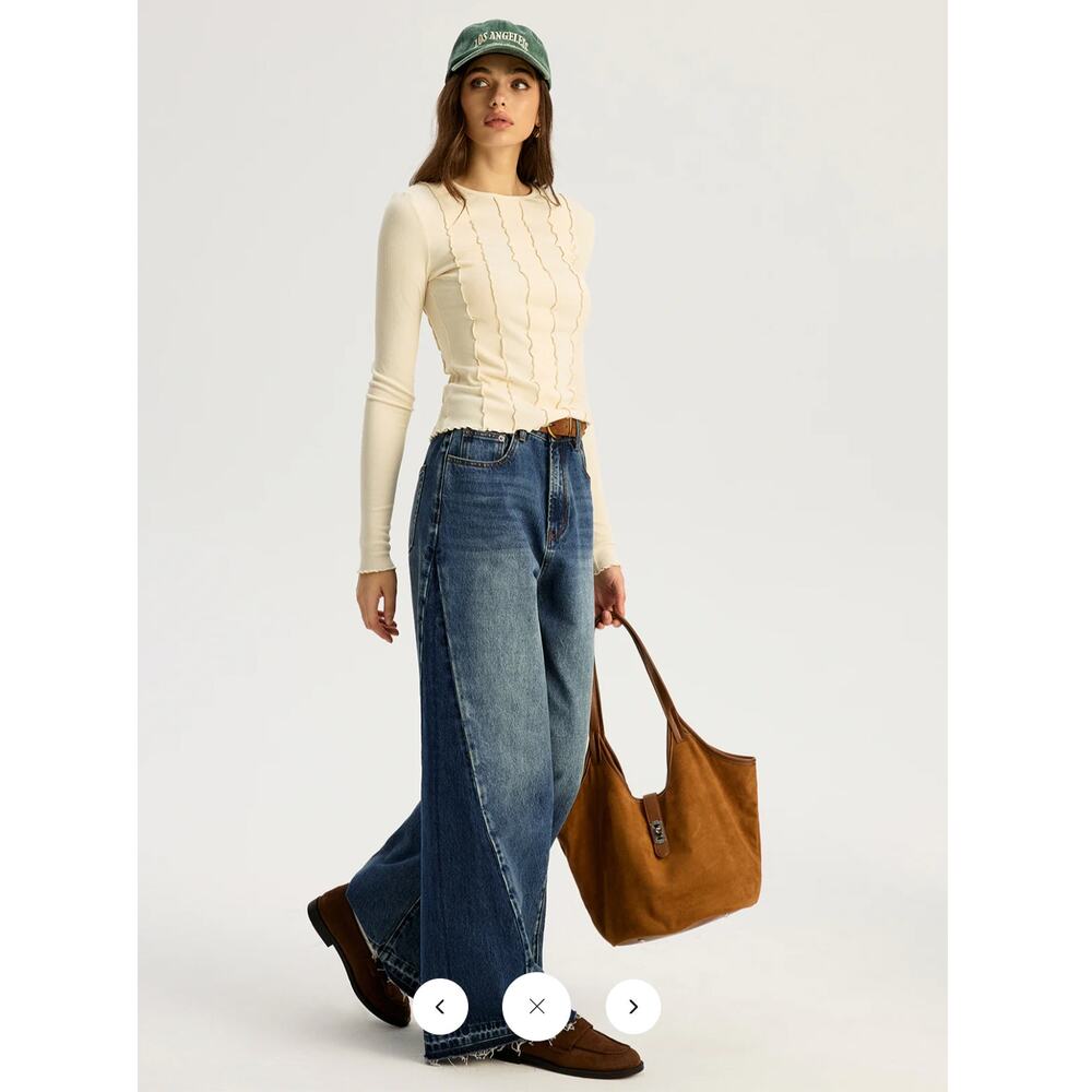 Commense Low Rise Two Tone Ultra Wide Leg Jeans Sz S